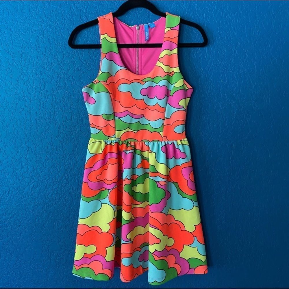 L'Amour Neon Cloud Print Sleeveless Mini Dress - Pink, Orange, Green, Blue - Picture 4 of 8